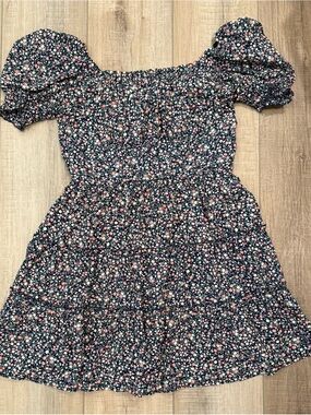 Row A Girls Navy Floral Off-Shoulder lined Dress - Med